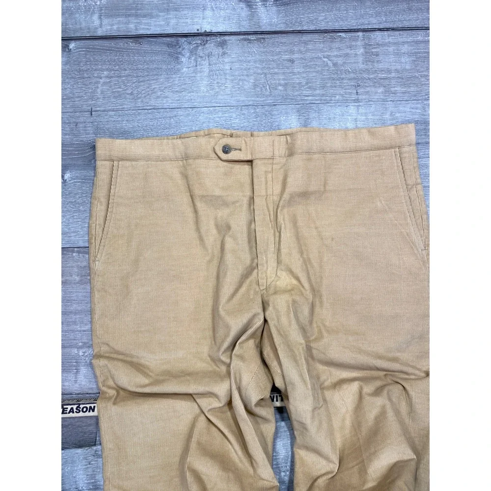VTG Sansabelt Khaki Corduroy Flat Front Pant Mens 38x32 Pleated Cuffed Trousers